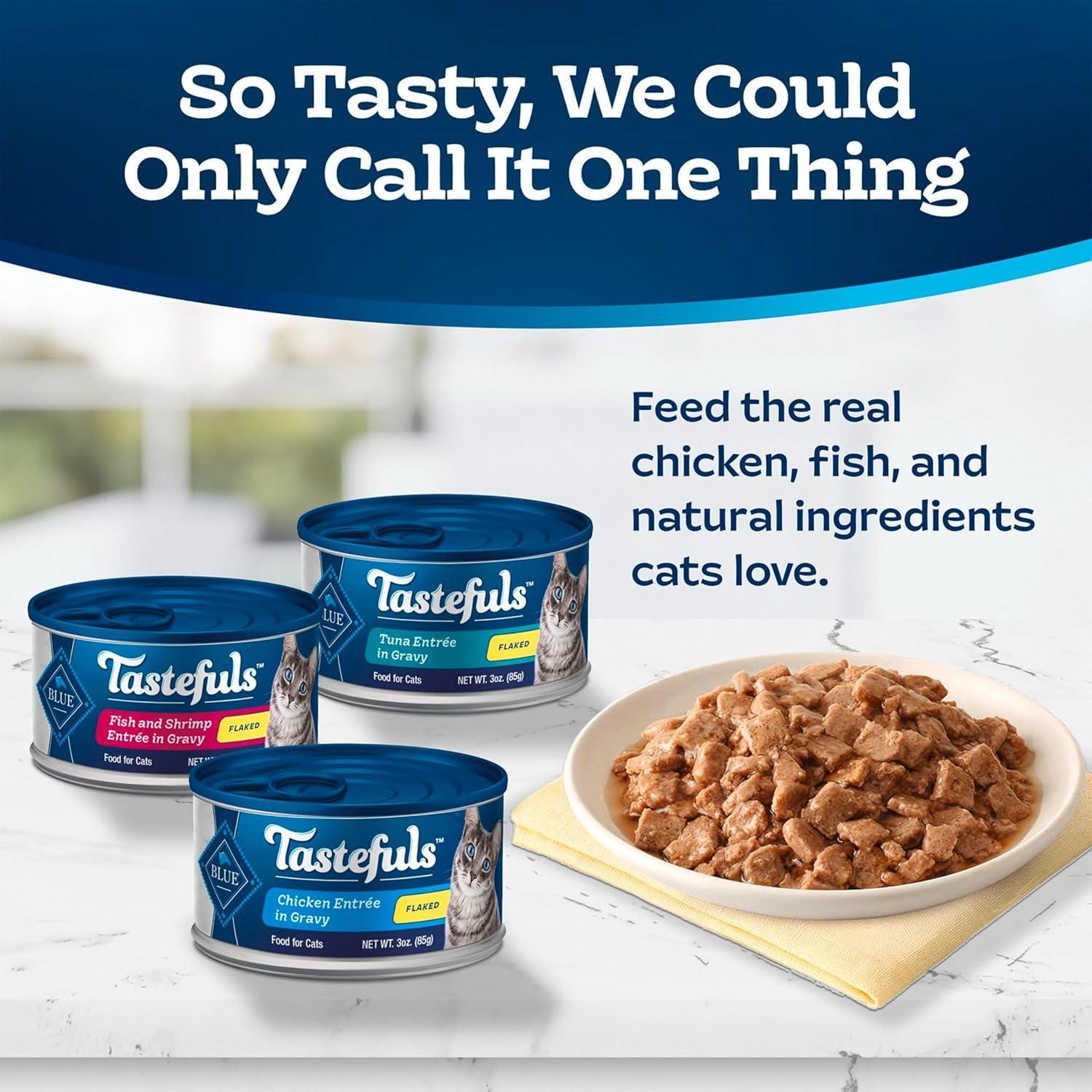 imageBlue Buffalo Tastefuls Flaked Wet Cat Food Variety Pack Made with Natural Ingredients Tuna Chicken Fish amp Shrimp 3oz Cans 12 Count 4 of EachVariety Pack Tuna Chicken Fish Shrimp