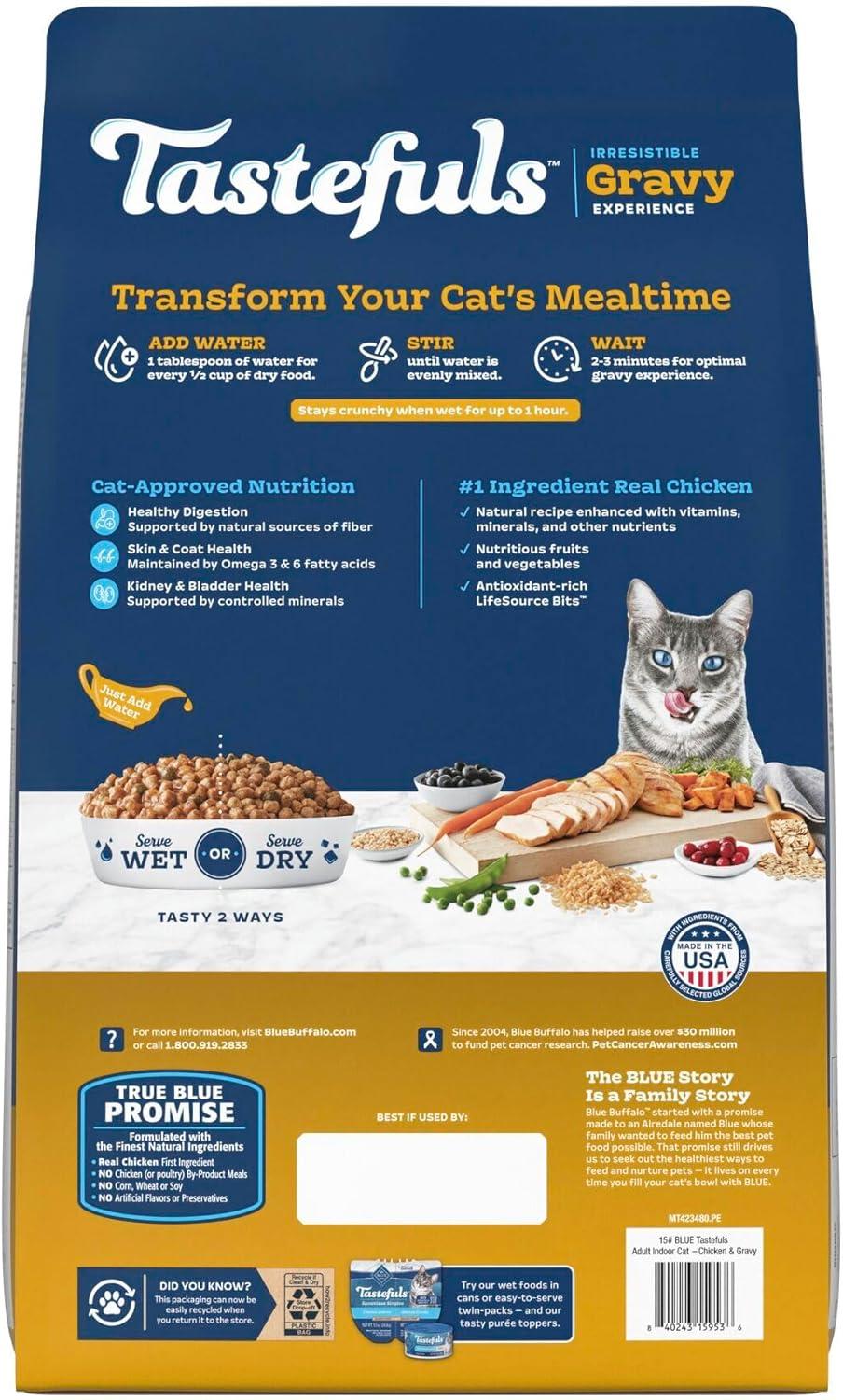 imageBlue Buffalo Tastefuls Irresistible Gravy Experience Adult Indoor Cat Dry Food Chicken amp Brown Rice Recipe 15lb BagChicken