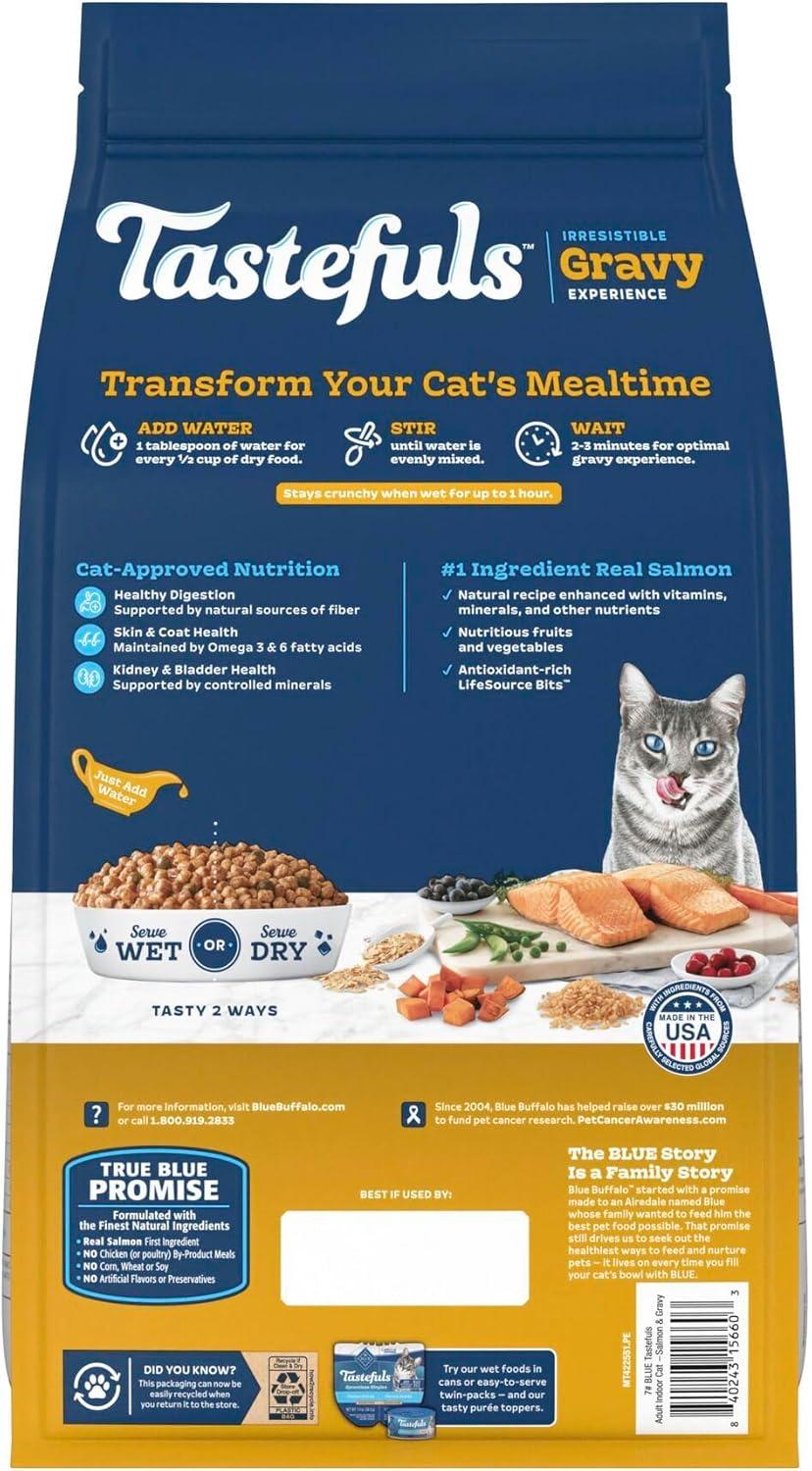 imageBlue Buffalo Tastefuls Irresistible Gravy Experience Adult Indoor Cat Dry Food Chicken amp Brown Rice Recipe 15lb BagSalmon