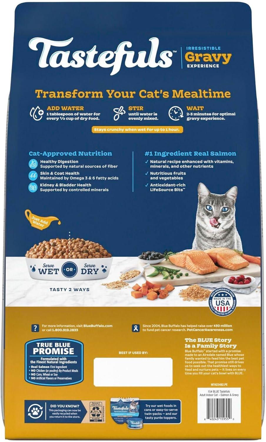 imageBlue Buffalo Tastefuls Irresistible Gravy Experience Adult Indoor Cat Dry Food Chicken amp Brown Rice Recipe 15lb BagSalmon