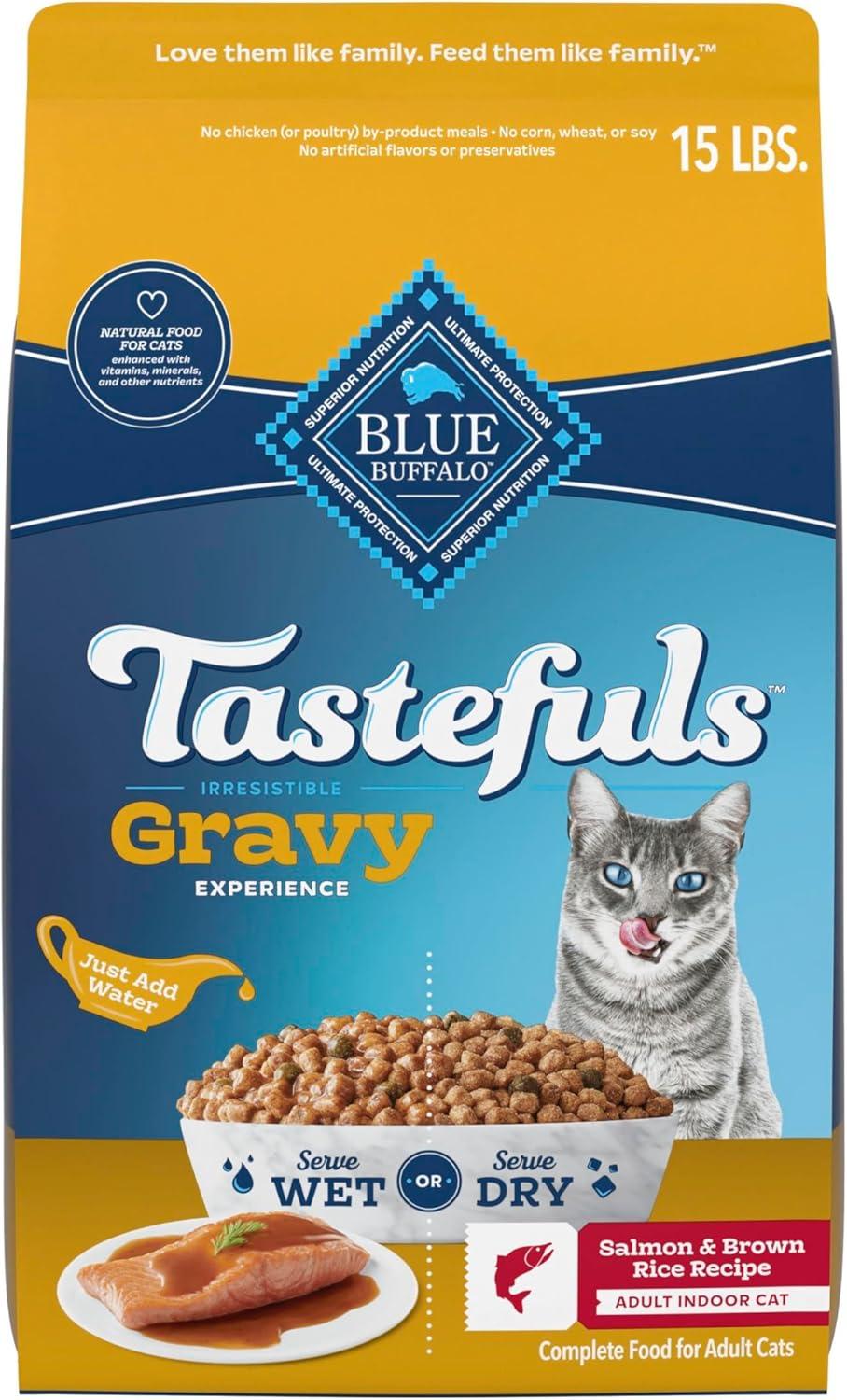 imageBlue Buffalo Tastefuls Irresistible Gravy Experience Adult Indoor Cat Dry Food Chicken amp Brown Rice Recipe 15lb BagSalmon