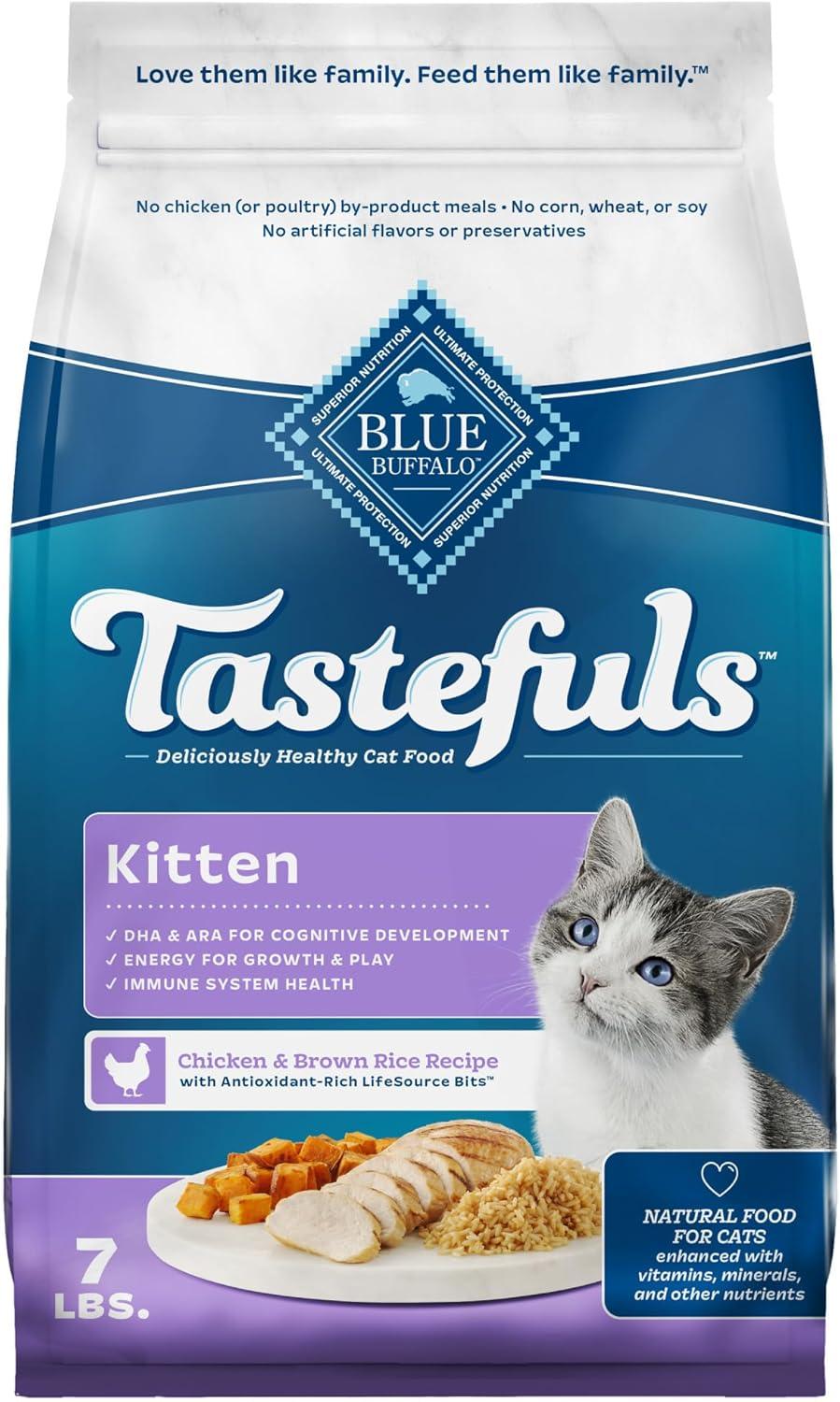 imageBlue Buffalo Tastefuls Kitten Food With DHA Dry Cat Food Made in the USA with Natural Ingredients Chicken Recipe 3lb Resealable BagChicken Brown Rice