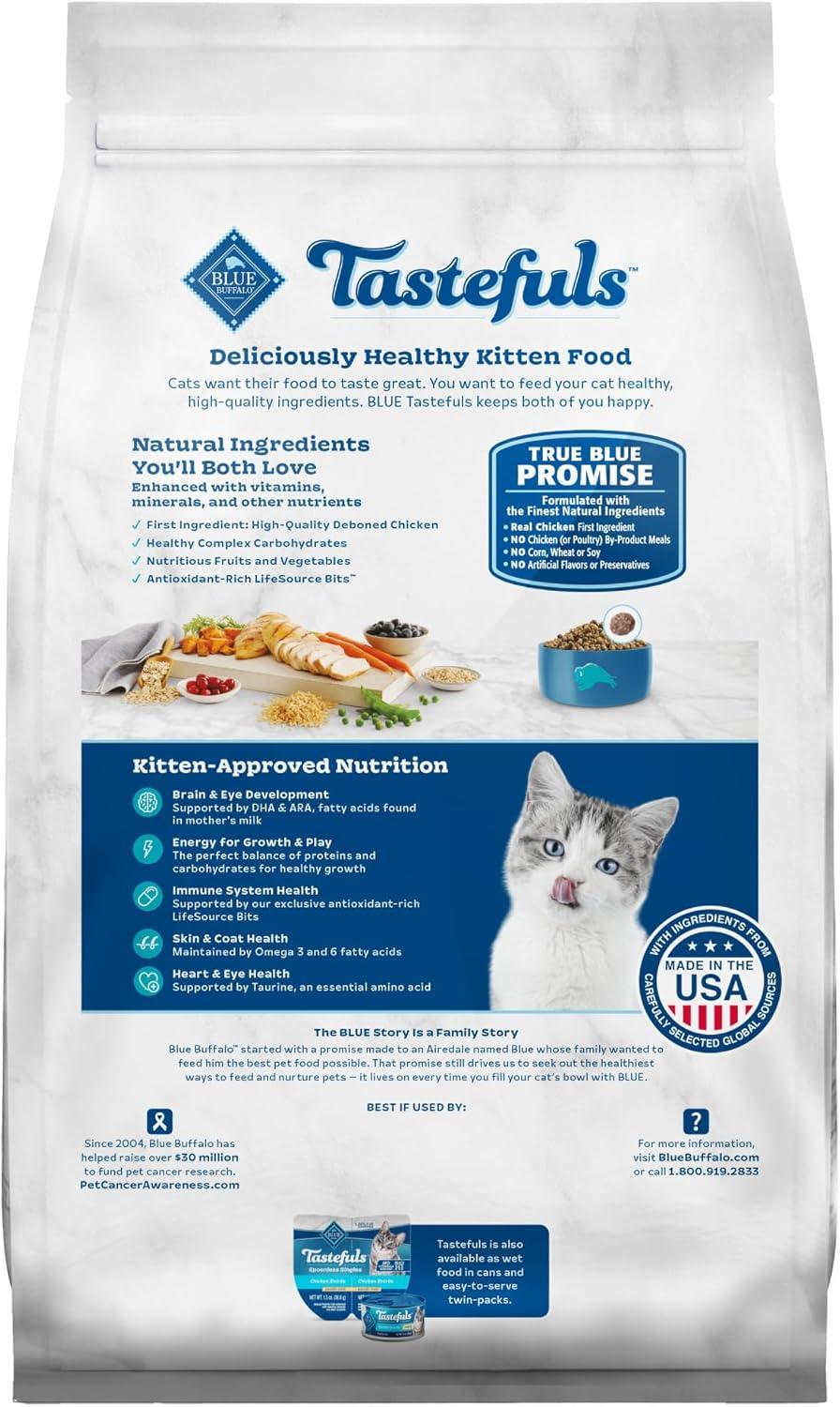 imageBlue Buffalo Tastefuls Kitten Food With DHA Dry Cat Food Made in the USA with Natural Ingredients Chicken Recipe 3lb Resealable BagChicken Brown Rice