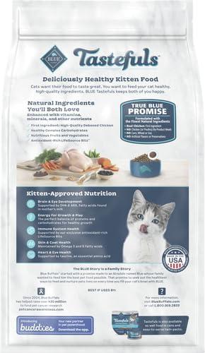 imageBlue Buffalo Tastefuls Kitten Food With DHA Dry Cat Food Made in the USA with Natural Ingredients Chicken Recipe 3lb Resealable BagChicken Brown Rice