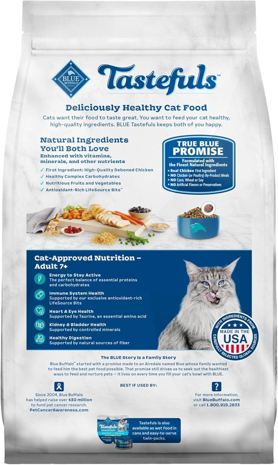 imageBlue Buffalo Tastefuls Mature Dry Cat Food for Adult Cats 7 Made in the USA with Natural Ingredients Chicken amp Brown Rice Recipe 3lb Resealable BagChicken Brown Rice
