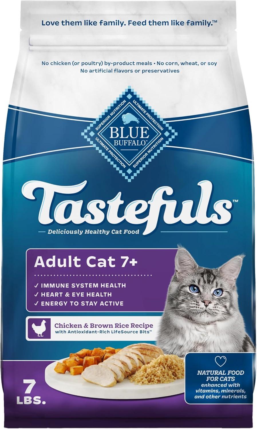 imageBlue Buffalo Tastefuls Mature Dry Cat Food for Adult Cats 7 Made in the USA with Natural Ingredients Chicken amp Brown Rice Recipe 3lb Resealable BagChicken Brown Rice