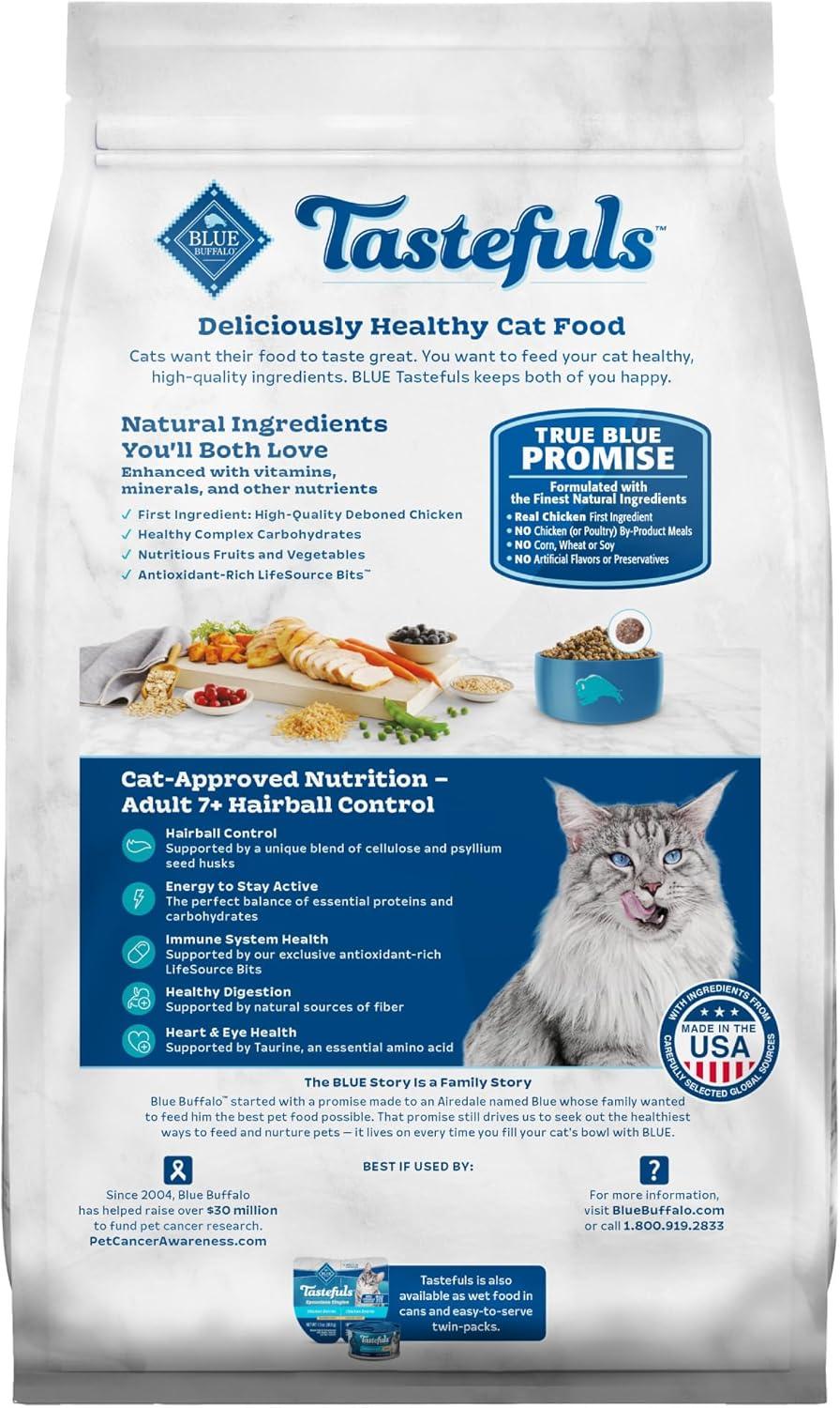 imageBlue Buffalo Tastefuls Natural Dry Food for Adult Cats 7 Hairball Control Chicken amp Brown Rice Recipe 7lb Bag1 Count Pack of 1