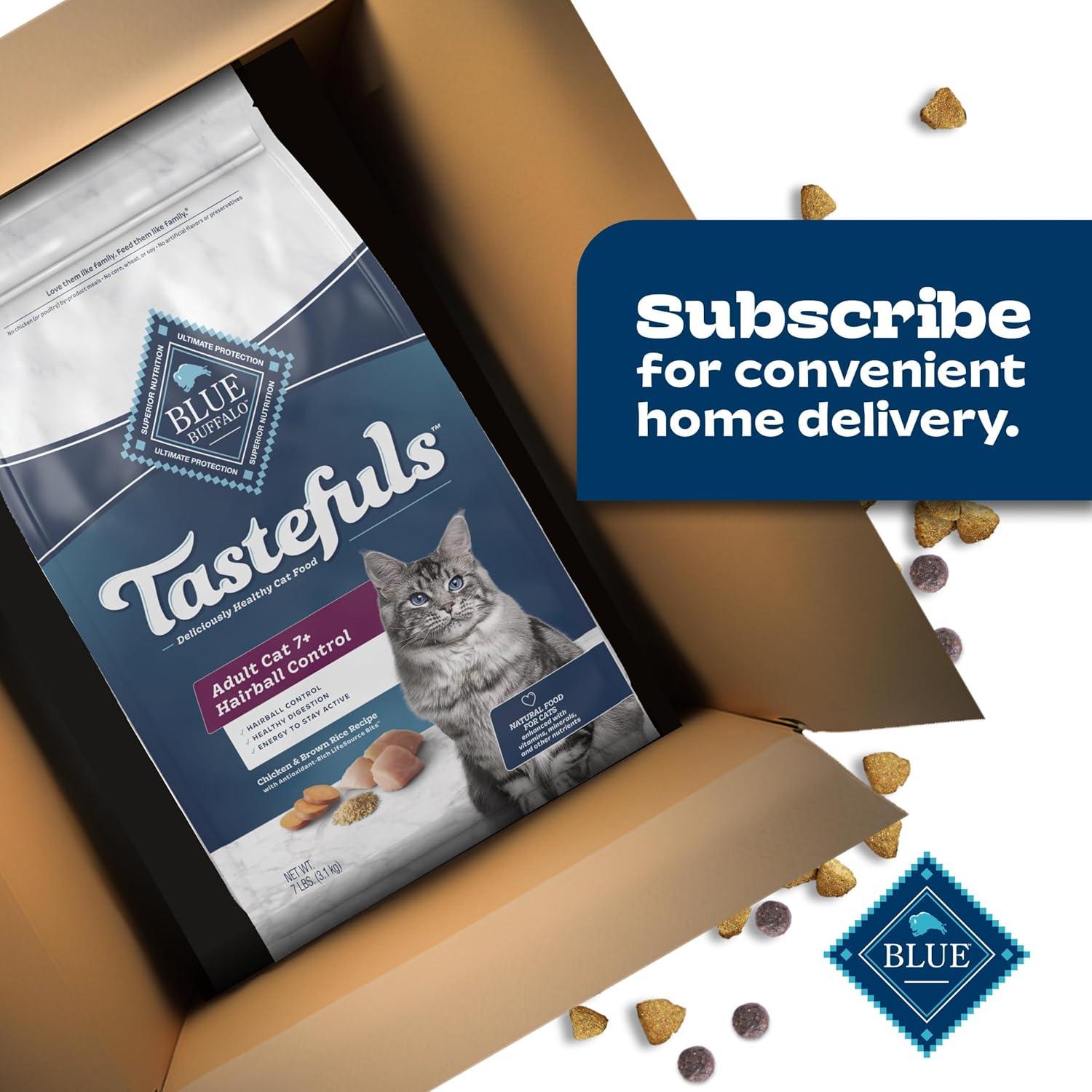 imageBlue Buffalo Tastefuls Natural Dry Food for Adult Cats 7 Hairball Control Chicken amp Brown Rice Recipe 7lb Bag1 Count Pack of 1