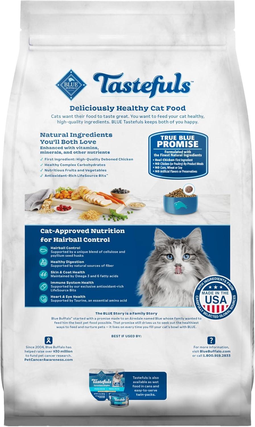 imageBlue Buffalo Tastefuls Natural Dry Food for Adult Cats Hairball Control Chicken amp Brown Rice Recipe 15lb BagChicken Brown Rice