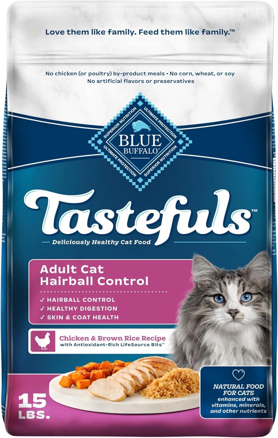 imageBlue Buffalo Tastefuls Natural Dry Food for Adult Cats Hairball Control Chicken amp Brown Rice Recipe 15lb BagChicken Brown Rice