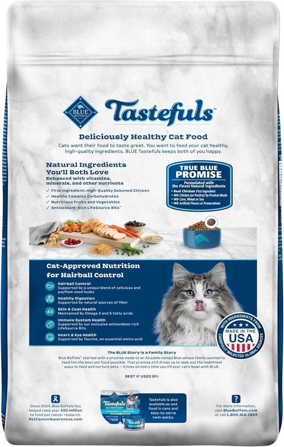 imageBlue Buffalo Tastefuls Natural Dry Food for Adult Cats Hairball Control Chicken amp Brown Rice Recipe 15lb BagChicken Brown Rice