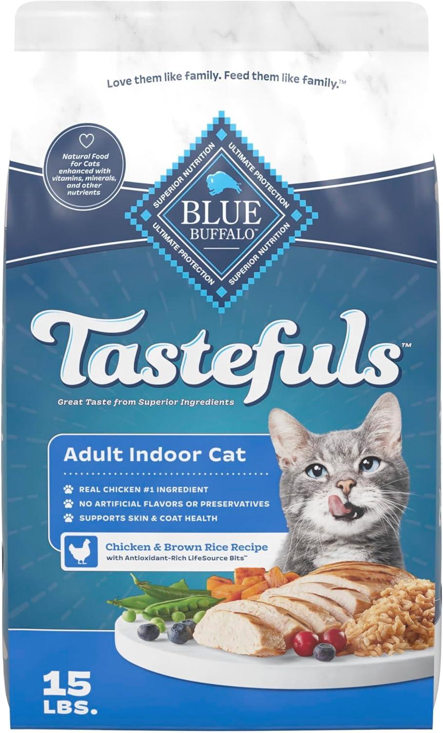 imageBlue Buffalo Tastefuls Natural Dry Food for Adult Indoor Cats Chicken amp Brown Rice Recipe 15lb BagChicken Brown Rice