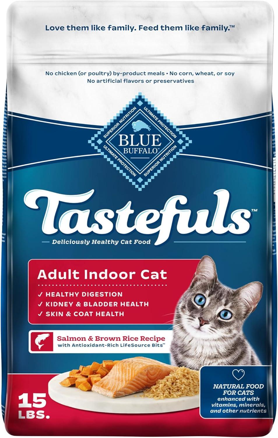 imageBlue Buffalo Tastefuls Natural Dry Food for Adult Indoor Cats Chicken amp Brown Rice Recipe 15lb BagSalmon Brown Rice