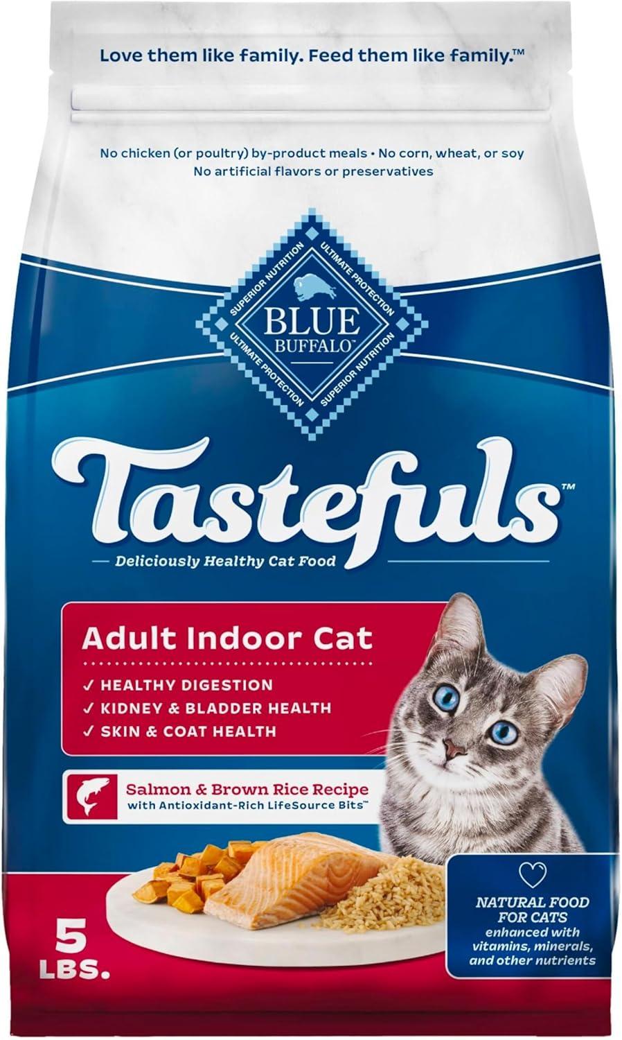 imageBlue Buffalo Tastefuls Natural Dry Food for Adult Indoor Cats Chicken amp Brown Rice Recipe 15lb BagSalmon Brown Rice
