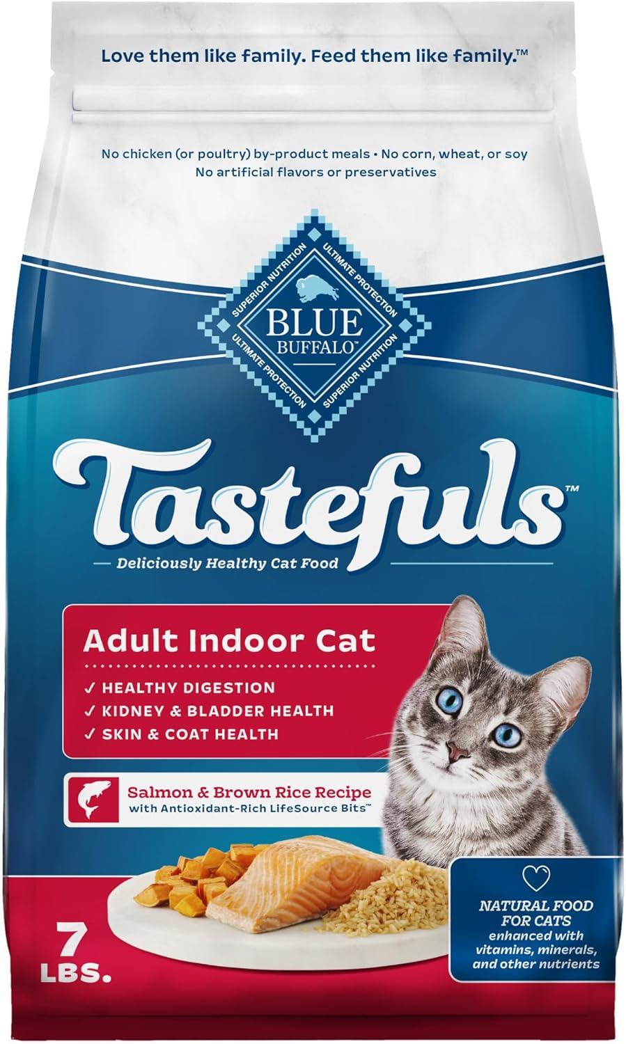 imageBlue Buffalo Tastefuls Natural Dry Food for Adult Indoor Cats Chicken amp Brown Rice Recipe 15lb BagSalmon Brown Rice