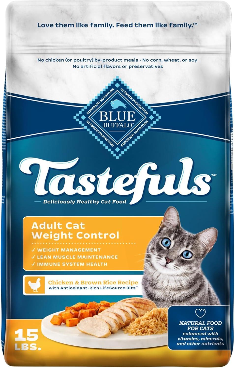 imageBlue Buffalo Tastefuls Natural Food for Adult Cats Weight Control 15lb BagChicken Brown Rice