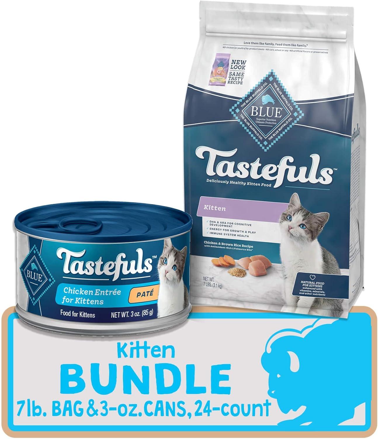 imageBlue Buffalo Tastefuls Natural Kitten Food Bundle Dry Cat Food and Wet Cat Food Chicken 7lb Dry Food 3oz cans 24 ctBundle Dry Wet Chicken