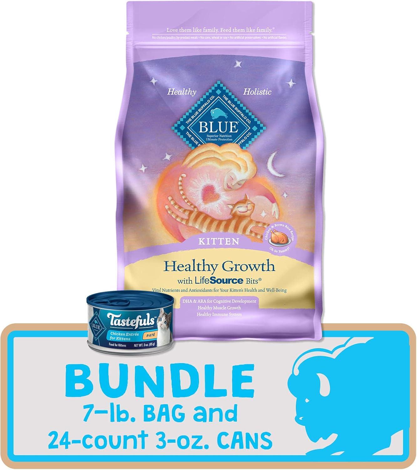 imageBlue Buffalo Tastefuls Natural Kitten Food Bundle Dry Cat Food and Wet Cat Food Chicken 7lb Dry Food 3oz cans 24 ctBundle Dry Wet Chicken