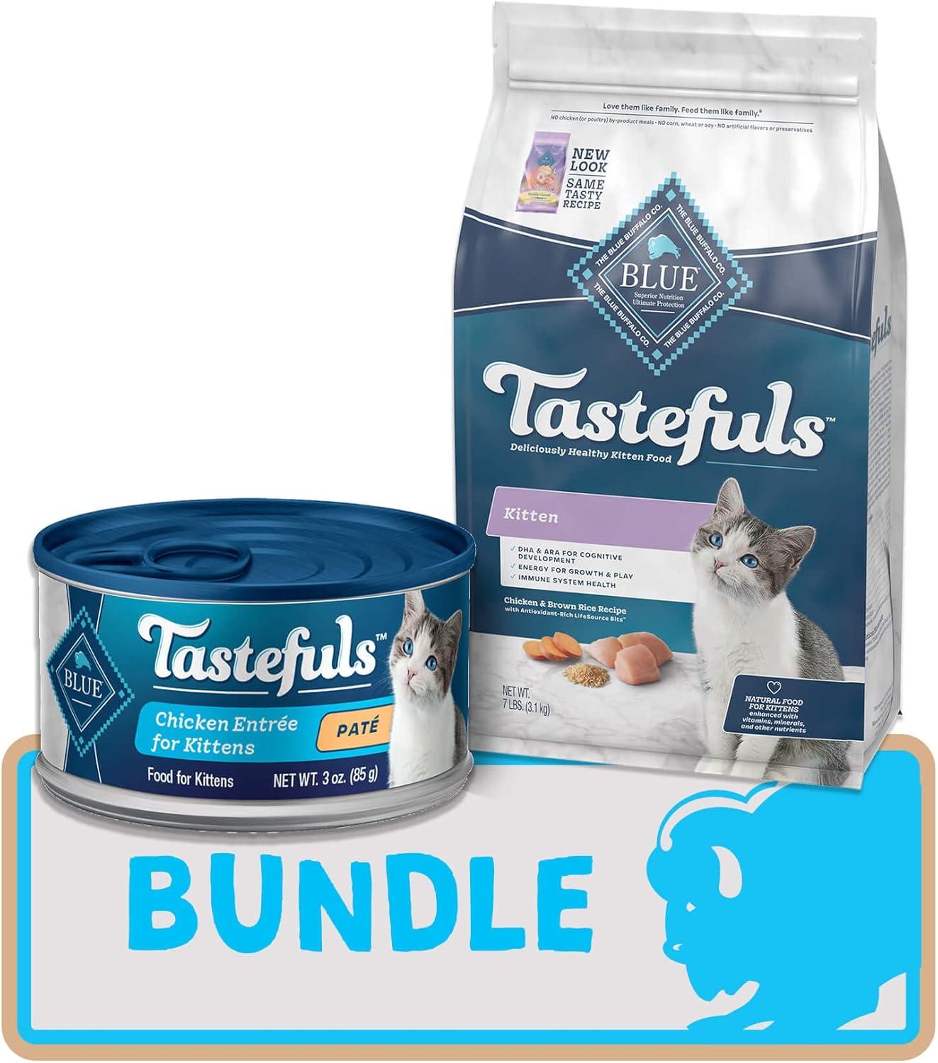 imageBlue Buffalo Tastefuls Natural Kitten Food Bundle Dry Cat Food and Wet Cat Food Chicken 7lb Dry Food 3oz cans 24 ctBundle Dry Wet Chicken