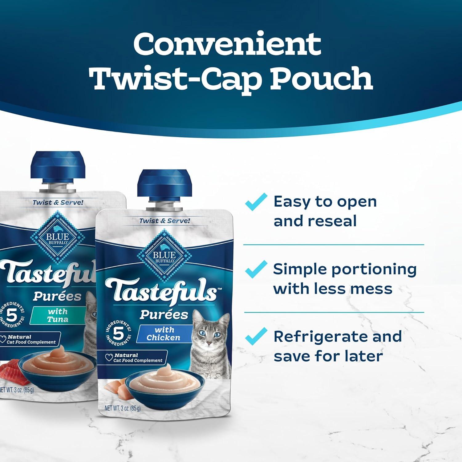 imageBlue Buffalo Tastefuls Pures Variety Pack Natural Cat Food Complement Resealable Twist Cap Pouches Chicken and Tuna 3oz 12 Count 6 of Each FlavorChicken Tuna