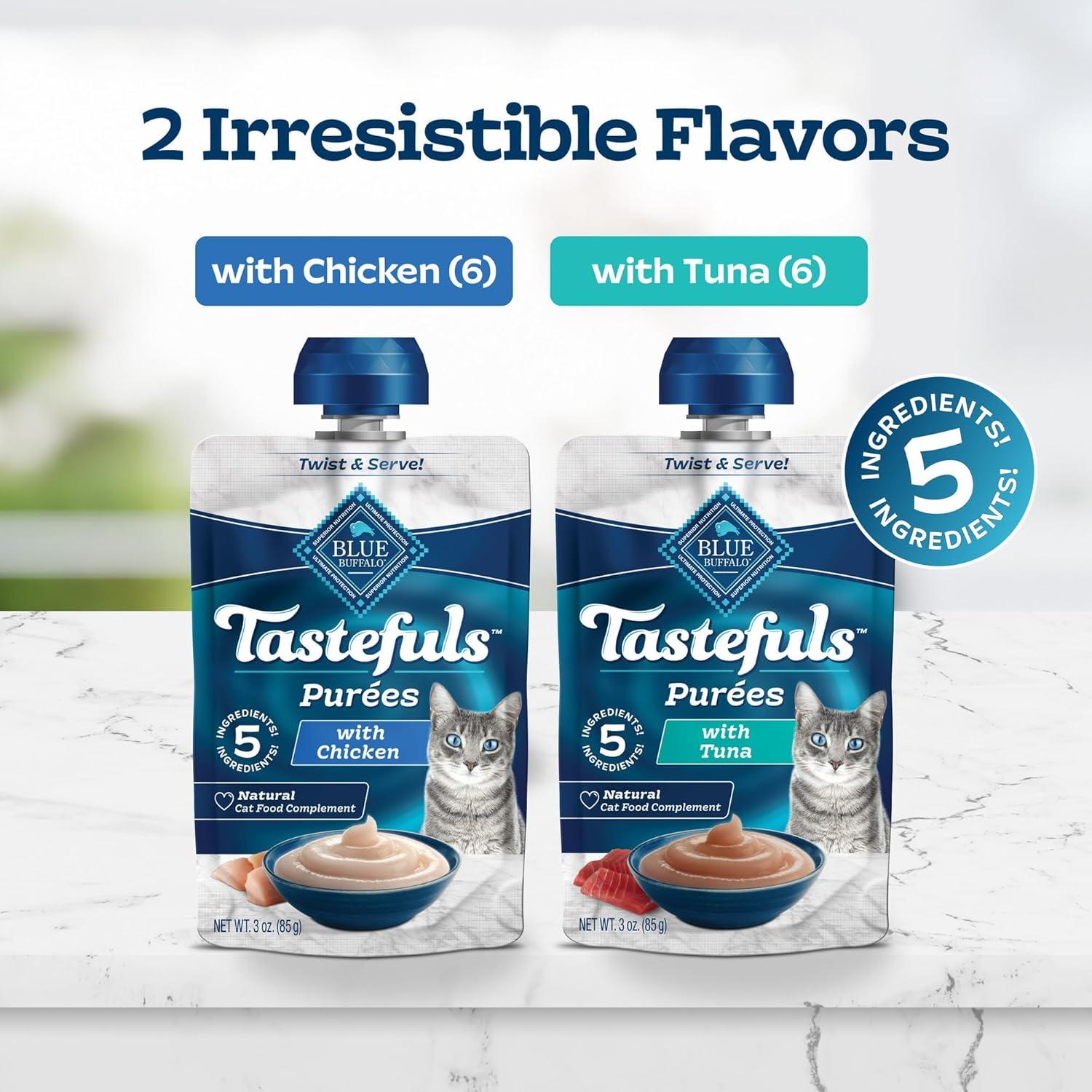 imageBlue Buffalo Tastefuls Pures Variety Pack Natural Cat Food Complement Resealable Twist Cap Pouches Chicken and Tuna 3oz 12 Count 6 of Each FlavorChicken Tuna