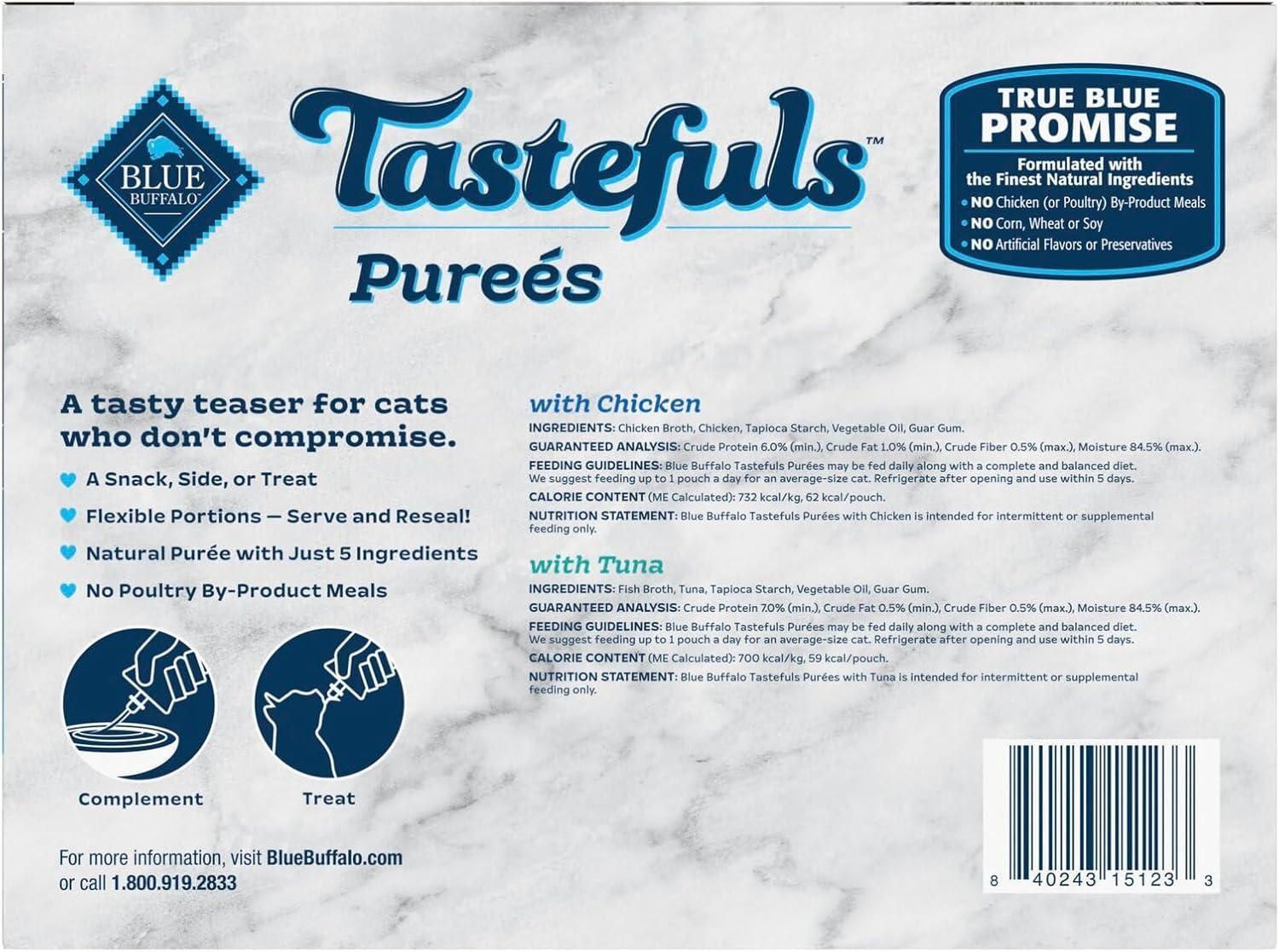 imageBlue Buffalo Tastefuls Pures Variety Pack Natural Cat Food Complement Resealable Twist Cap Pouches Chicken and Tuna 3oz 12 Count 6 of Each FlavorChicken Tuna
