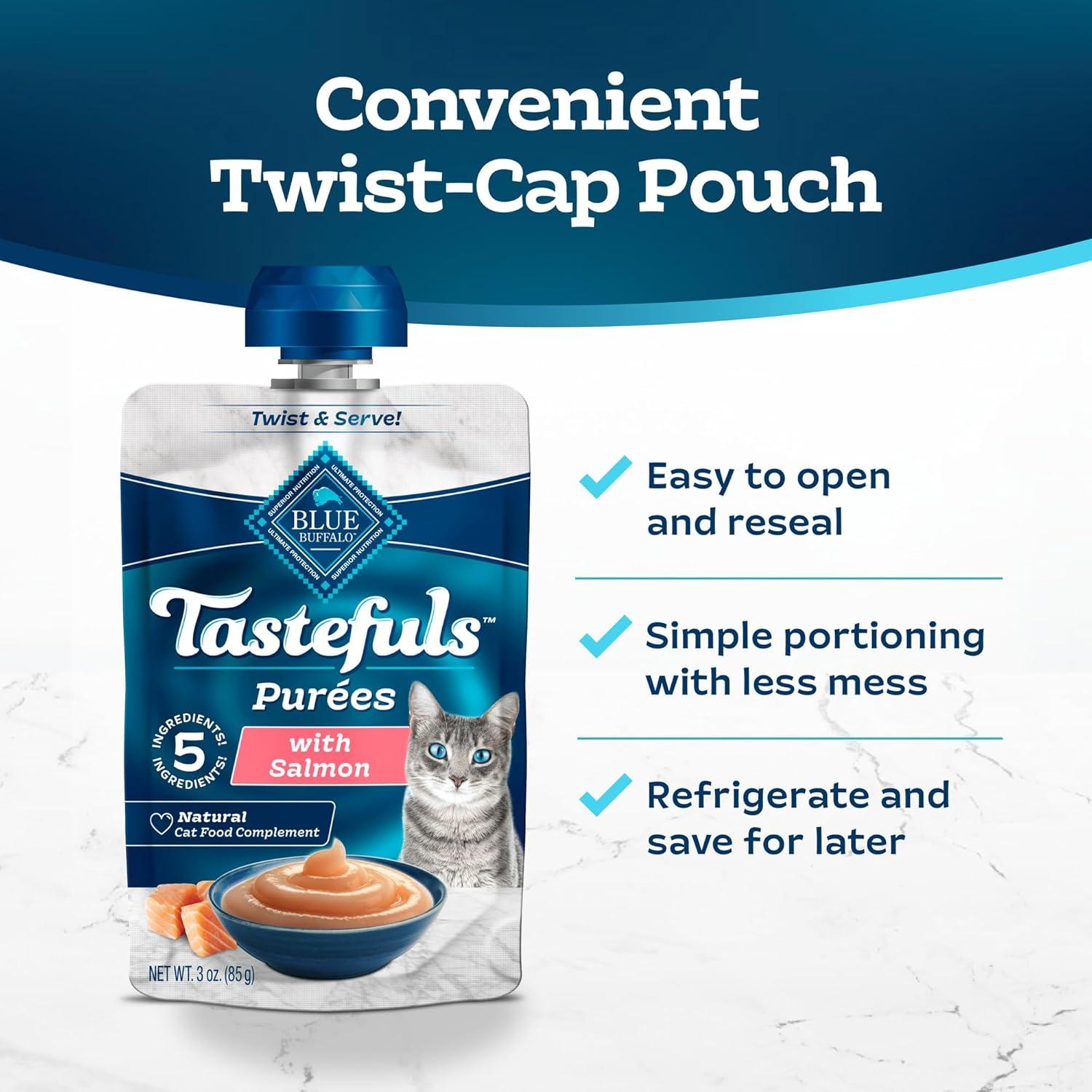 imageBlue Buffalo Tastefuls Pures Variety Pack Natural Cat Food Complement Resealable Twist Cap Pouches Chicken and Tuna 3oz 12 Count 6 of Each FlavorSalmon