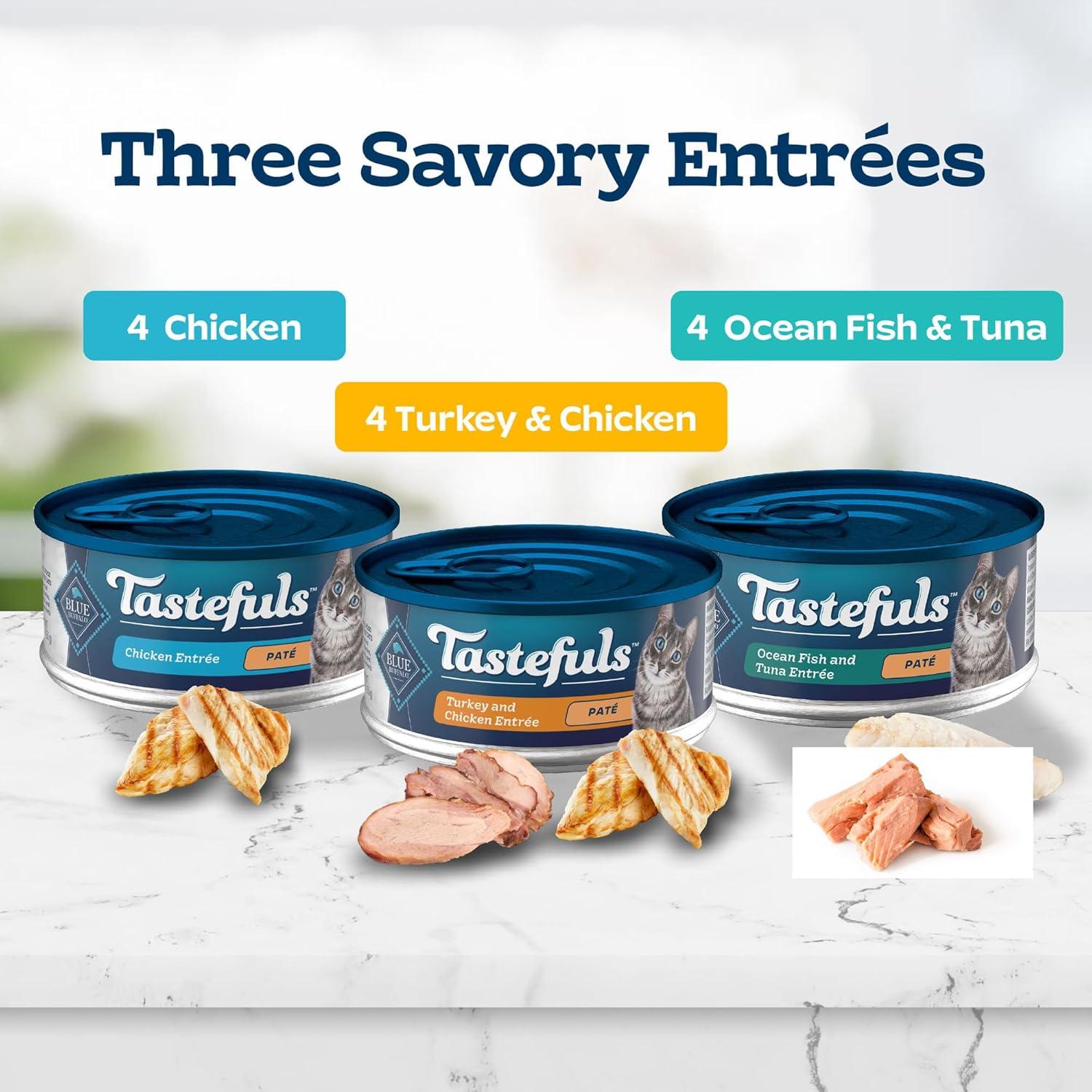 imageBlue Buffalo Tastefuls Wet Cat Food Pat Variety Pack Chicken Turkey amp Chicken Ocean Fish amp Tuna 55 oz Cans 12 CountChicken Turkey Chicken Ocean Fish Tuna