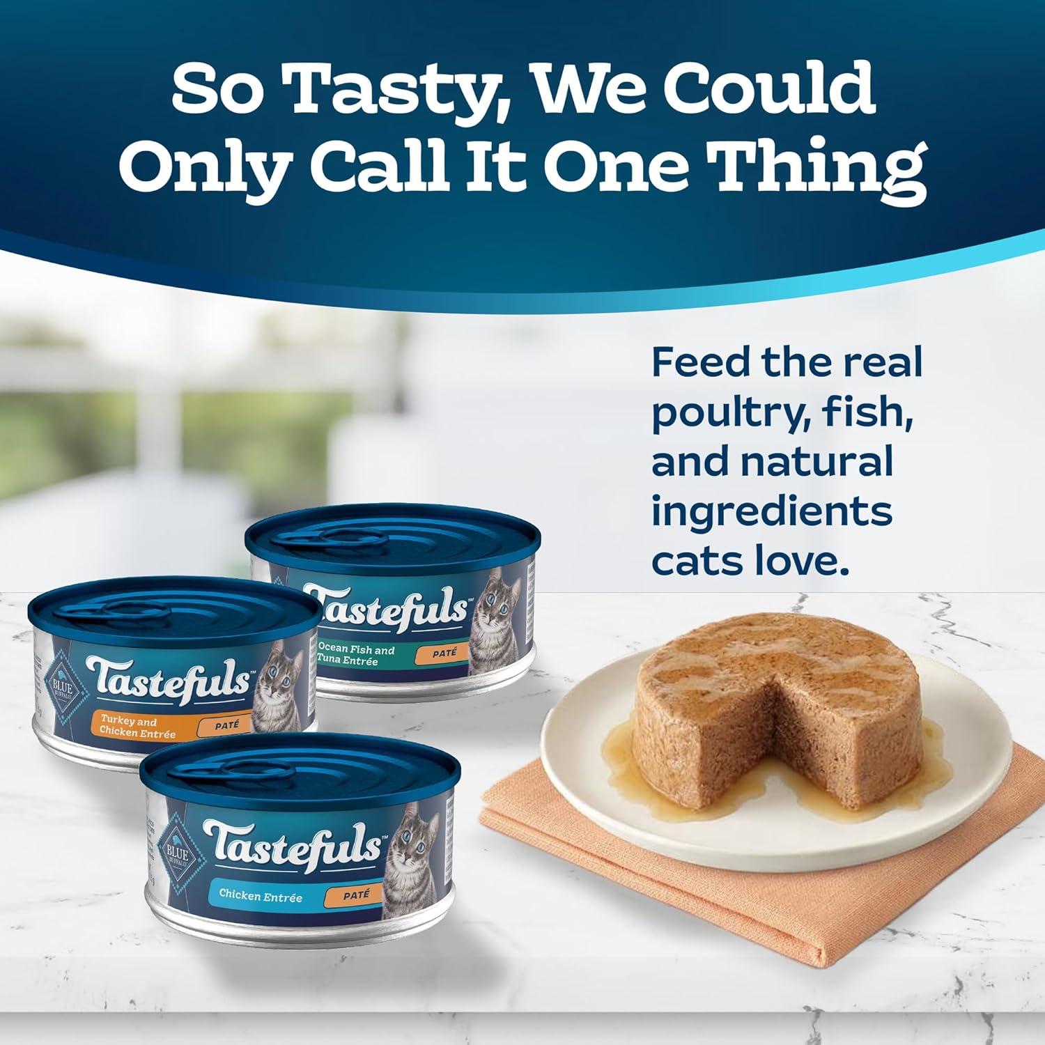 imageBlue Buffalo Tastefuls Wet Cat Food Pat Variety Pack Chicken Turkey amp Chicken Ocean Fish amp Tuna 55 oz Cans 12 CountChicken Turkey Chicken Ocean Fish Tuna