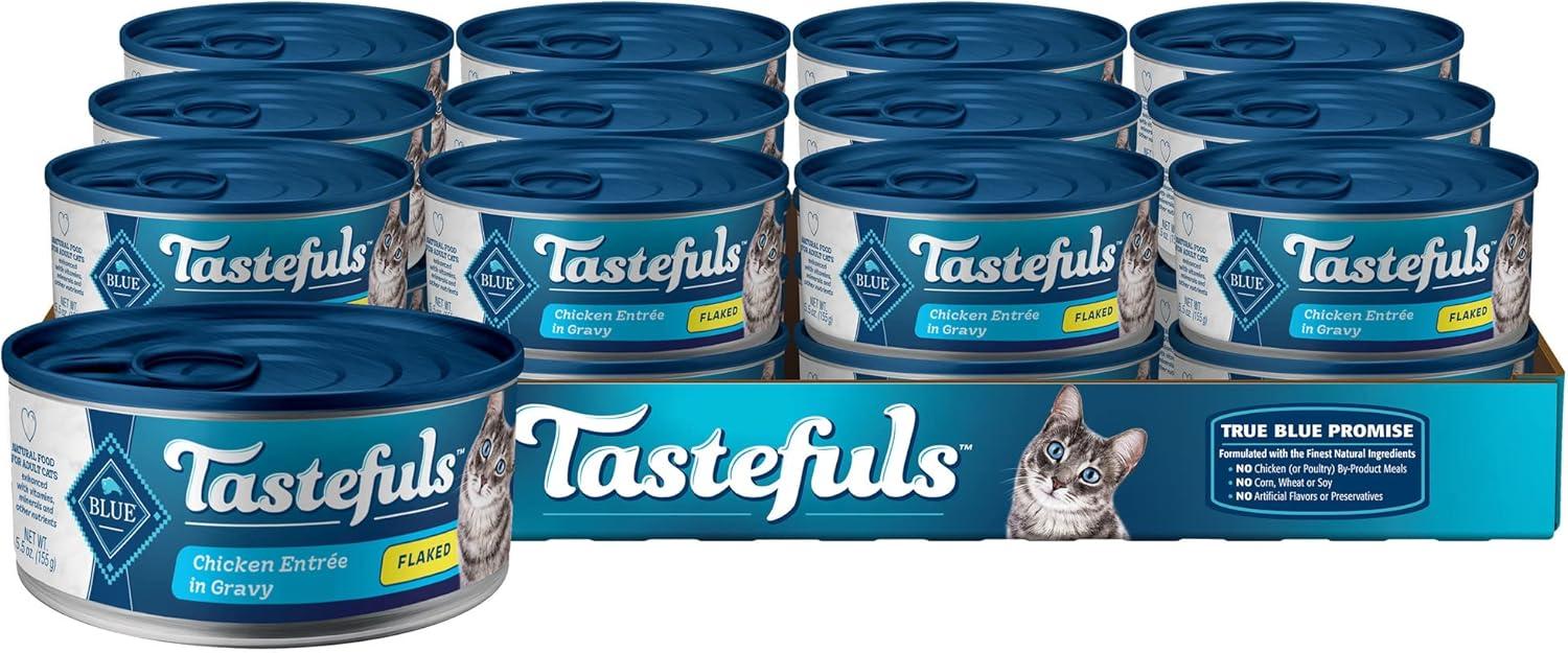 imageBlue Buffalo Tastefuls Wet Cat Food Pat Variety Pack Chicken Turkey amp Chicken Ocean Fish amp Tuna 55 oz Cans 12 CountChicken