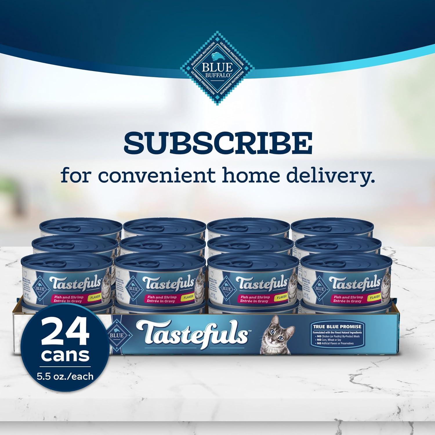 imageBlue Buffalo Tastefuls Wet Cat Food Pat Variety Pack Chicken Turkey amp Chicken Ocean Fish amp Tuna 55 oz Cans 12 CountFish Shrimp