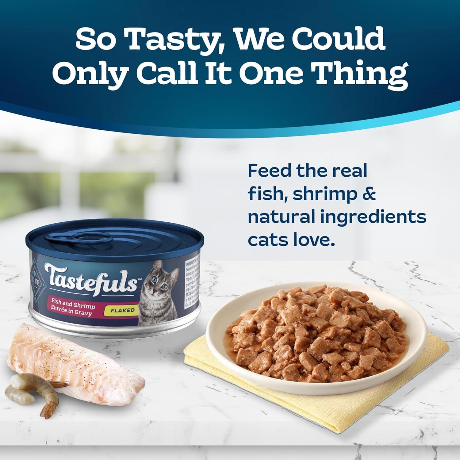 imageBlue Buffalo Tastefuls Wet Cat Food Pat Variety Pack Chicken Turkey amp Chicken Ocean Fish amp Tuna 55 oz Cans 12 CountFish Shrimp