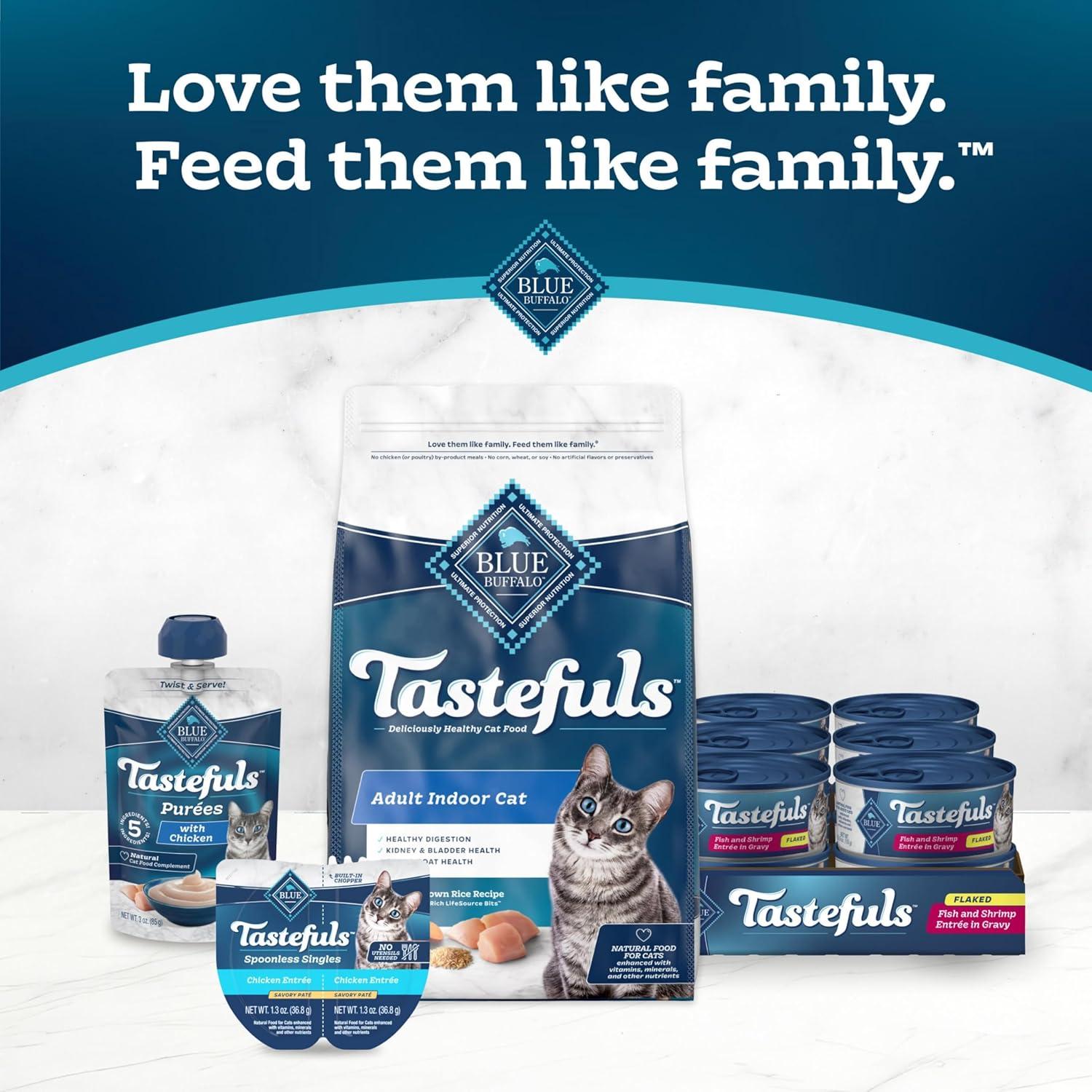 imageBlue Buffalo Tastefuls Wet Cat Food Pat Variety Pack Chicken Turkey amp Chicken Ocean Fish amp Tuna 55 oz Cans 12 CountFish Shrimp