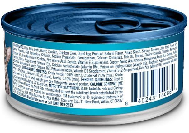 imageBlue Buffalo Tastefuls Wet Cat Food Pat Variety Pack Chicken Turkey amp Chicken Ocean Fish amp Tuna 55 oz Cans 12 CountFish
