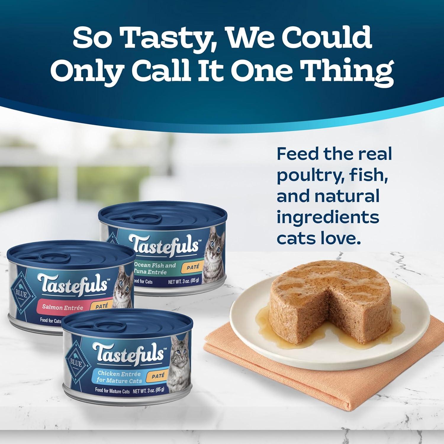 imageBlue Buffalo Tastefuls Wet Cat Food Pat Variety Pack Chicken Turkey amp Chicken Ocean Fish amp Tuna 55 oz Cans 12 CountSalmon Chicken Ocean Fish Tuna