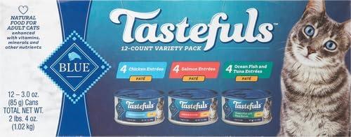 imageBlue Buffalo Tastefuls Wet Cat Food Pat Variety Pack Chicken Turkey amp Chicken Ocean Fish amp Tuna 55 oz Cans 12 CountSalmon Chicken Ocean Fish Tuna