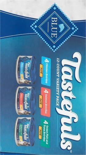imageBlue Buffalo Tastefuls Wet Cat Food Pat Variety Pack Chicken Turkey amp Chicken Ocean Fish amp Tuna 55 oz Cans 12 CountSalmon Chicken Ocean Fish Tuna