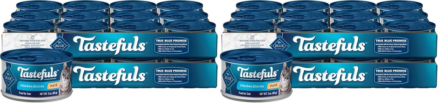 imageBlue Buffalo Tastefuls Wet Cat Food Pat Variety Pack Made with Natural Ingredients Chicken Turkey amp Chicken Ocean Fish amp Tuna Entres 55oz Cans 24 Count 8 of EachChicken