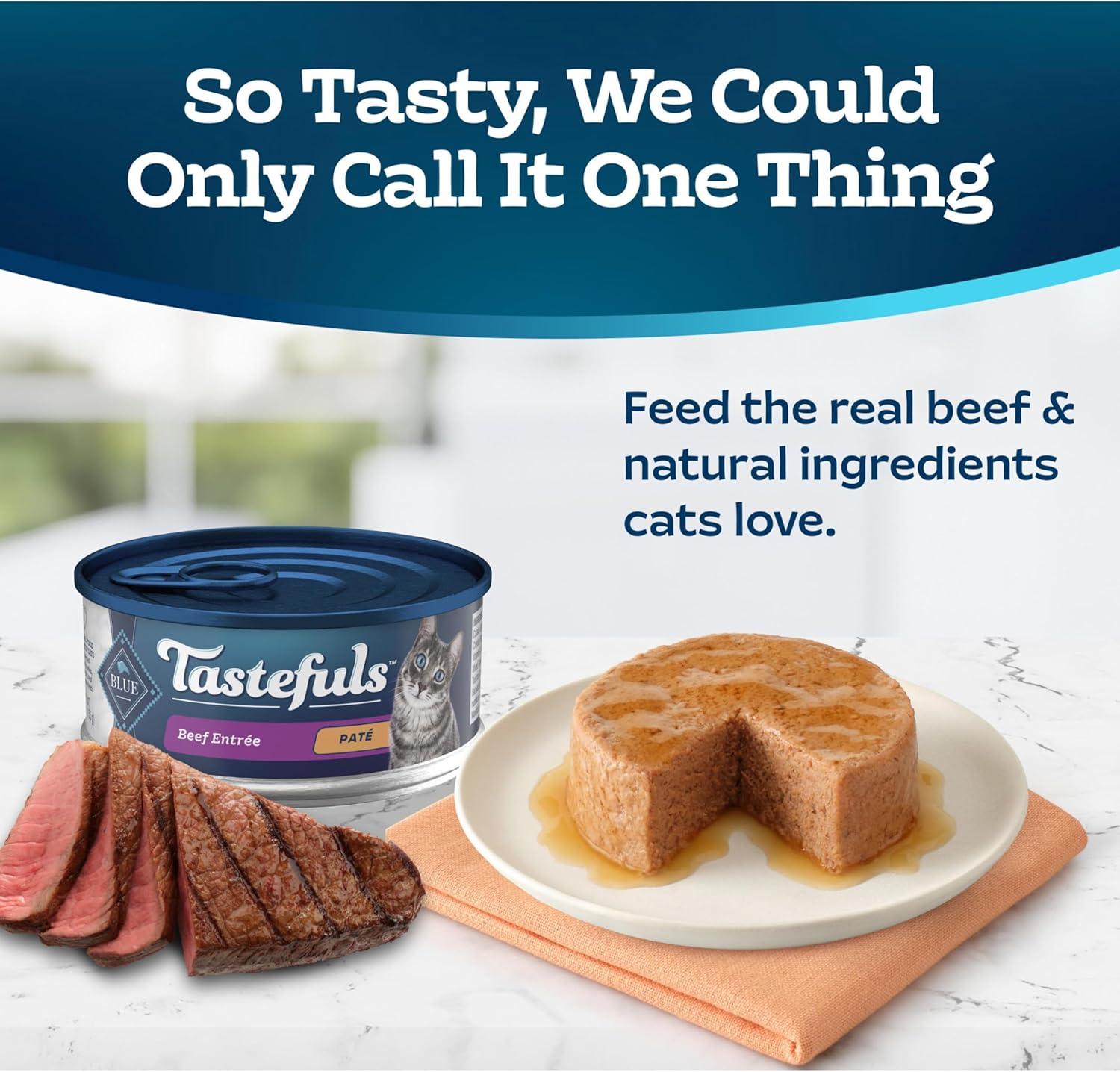 imageBlue Buffalo Tastefuls Wet Cat Food Pat Variety Pack Made with Natural Ingredients Chicken Turkey amp Chicken Ocean Fish amp Tuna Entres 55oz Cans 24 Count 8 of EachBeef