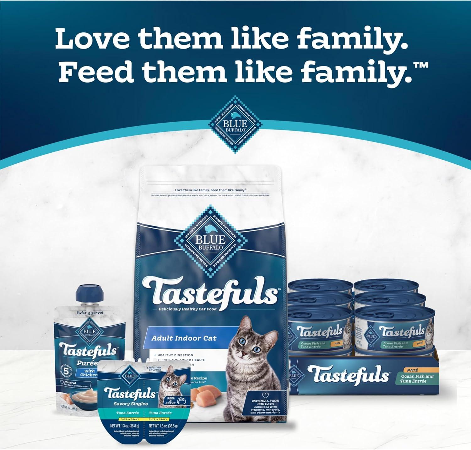 imageBlue Buffalo Tastefuls Wet Cat Food Pat Variety Pack Made with Natural Ingredients Chicken Turkey amp Chicken Ocean Fish amp Tuna Entres 55oz Cans 24 Count 8 of EachOcean Fish Tuna