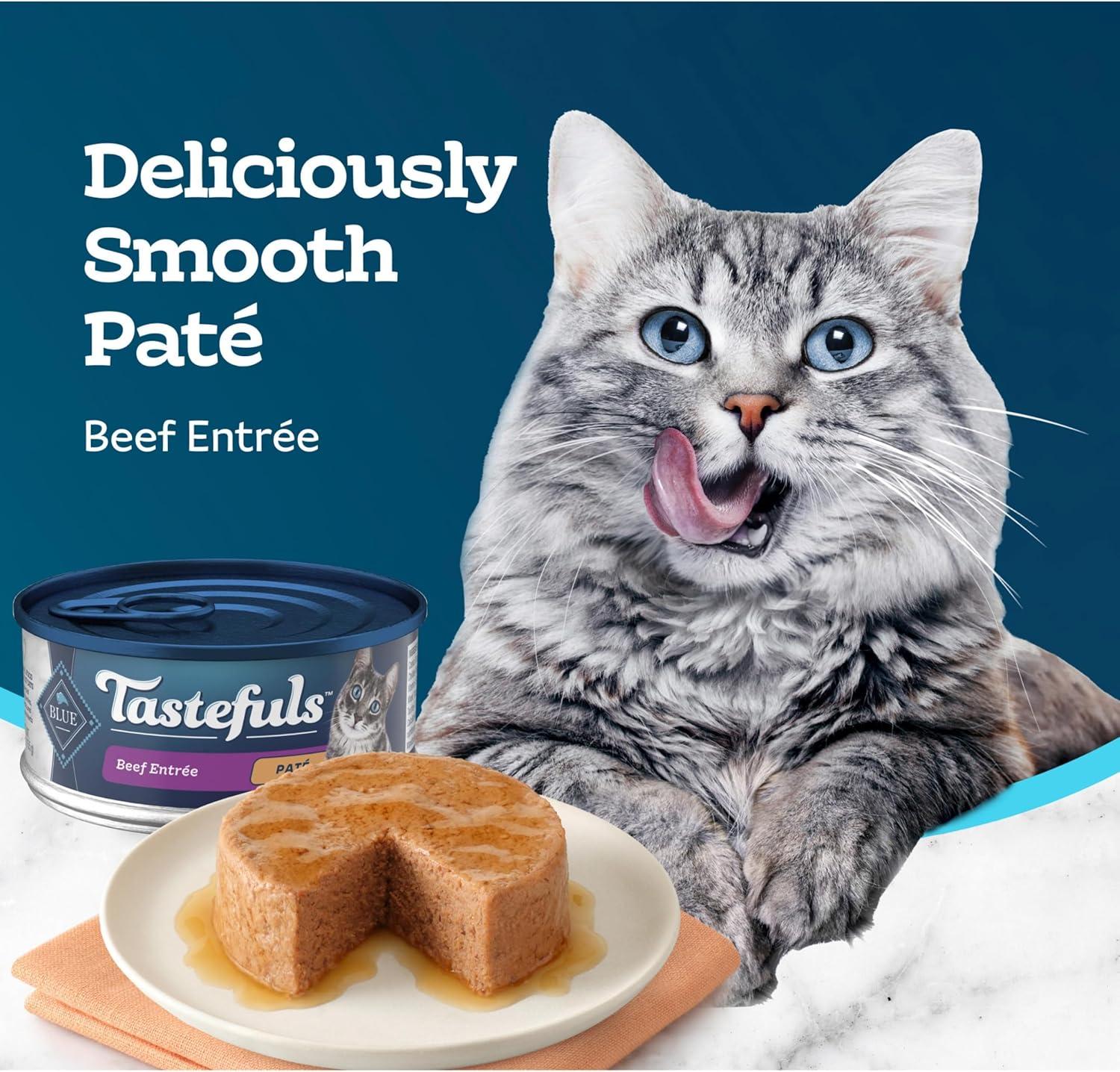 imageBlue Buffalo Tastefuls Wet Cat Food Pat Variety Pack Made with Natural Ingredients Chicken Turkey amp Chicken Ocean Fish amp Tuna Entres 55oz Cans 24 Count 8 of EachBeef