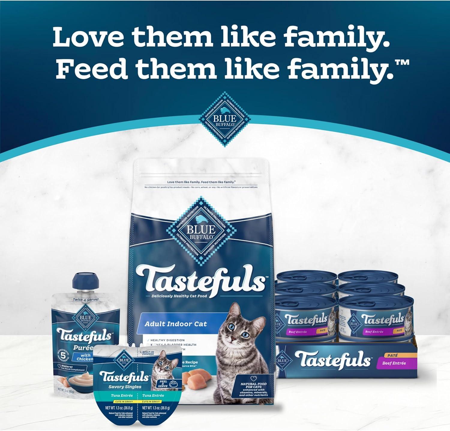 imageBlue Buffalo Tastefuls Wet Cat Food Pat Variety Pack Made with Natural Ingredients Chicken Turkey amp Chicken Ocean Fish amp Tuna Entres 55oz Cans 24 Count 8 of EachBeef