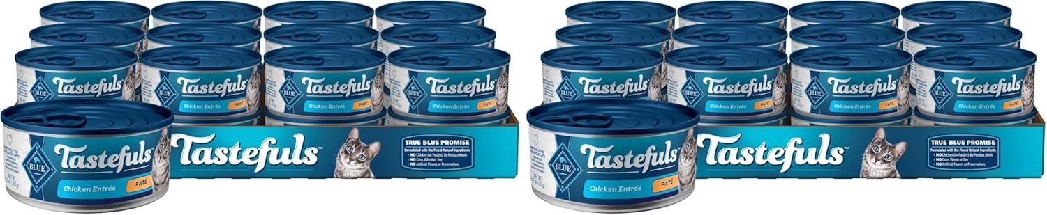 imageBlue Buffalo Tastefuls Wet Cat Food Pat Variety Pack Made with Natural Ingredients Chicken Turkey amp Chicken Ocean Fish amp Tuna Entres 55oz Cans 24 Count 8 of EachChicken