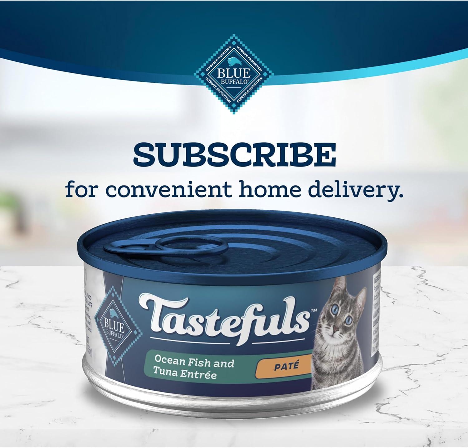 imageBlue Buffalo Tastefuls Wet Cat Food Pat Variety Pack Made with Natural Ingredients Chicken Turkey amp Chicken Ocean Fish amp Tuna Entres 55oz Cans 24 Count 8 of EachOcean Fish Tuna
