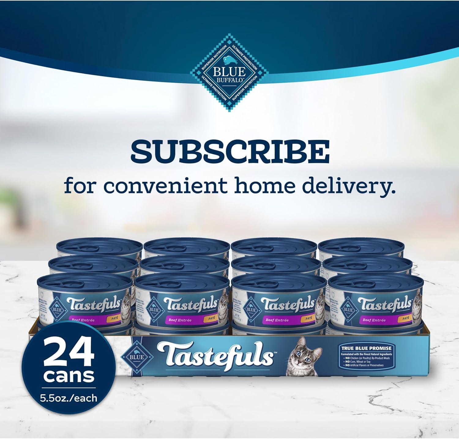 imageBlue Buffalo Tastefuls Wet Cat Food Pat Variety Pack Made with Natural Ingredients Chicken Turkey amp Chicken Ocean Fish amp Tuna Entres 55oz Cans 24 Count 8 of EachBeef