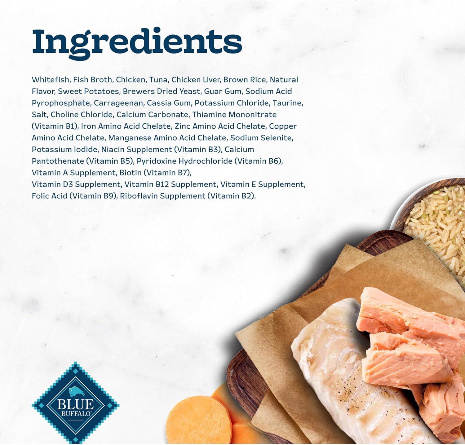 imageBlue Buffalo Tastefuls Wet Cat Food Pat Variety Pack Made with Natural Ingredients Chicken Turkey amp Chicken Ocean Fish amp Tuna Entres 55oz Cans 24 Count 8 of EachOcean Fish Tuna