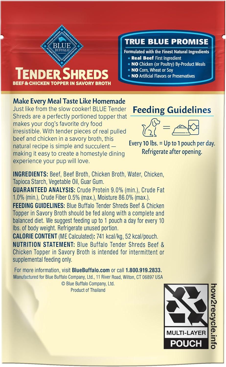 imageBlue Buffalo Tender Shreds Tasty Chicken Topper and Beef amp Chicken Topper Natural Dog Food Complement 25oz Pouch 12Count Variety PackBeef Chicken