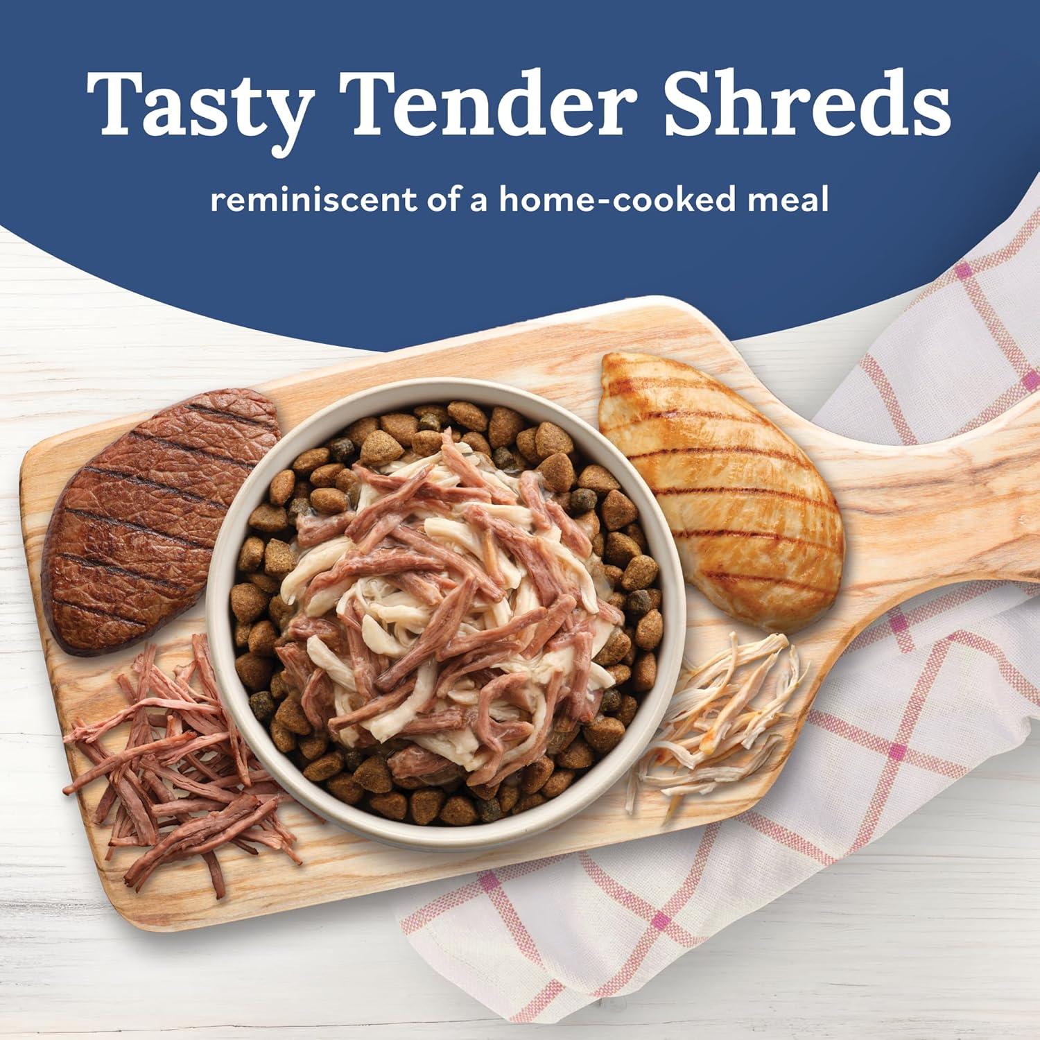 imageBlue Buffalo Tender Shreds Tasty Chicken Topper and Beef amp Chicken Topper Natural Dog Food Complement 25oz Pouch 12Count Variety PackBeef Chicken