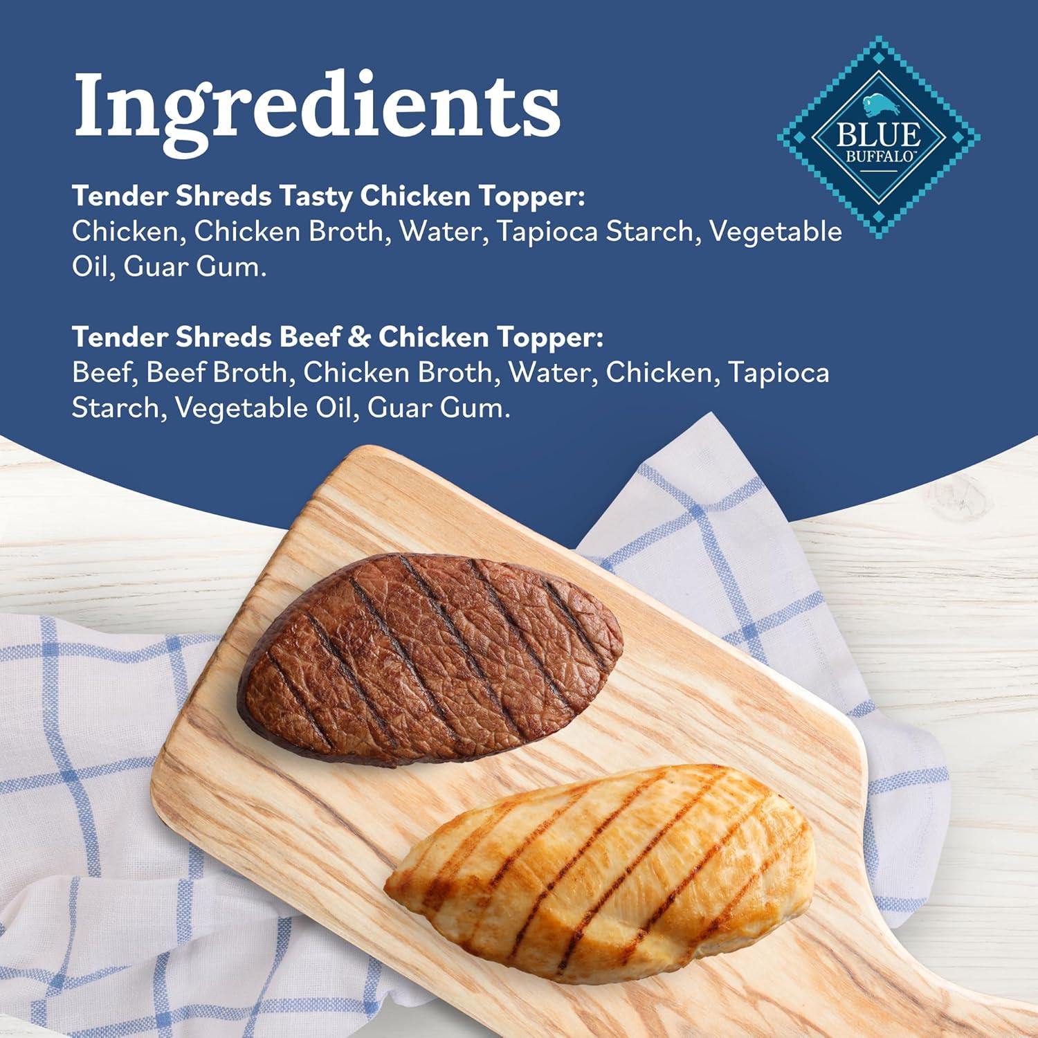 imageBlue Buffalo Tender Shreds Tasty Chicken Topper and Beef amp Chicken Topper Natural Dog Food Complement 25oz Pouch 12Count Variety PackBeef Chicken