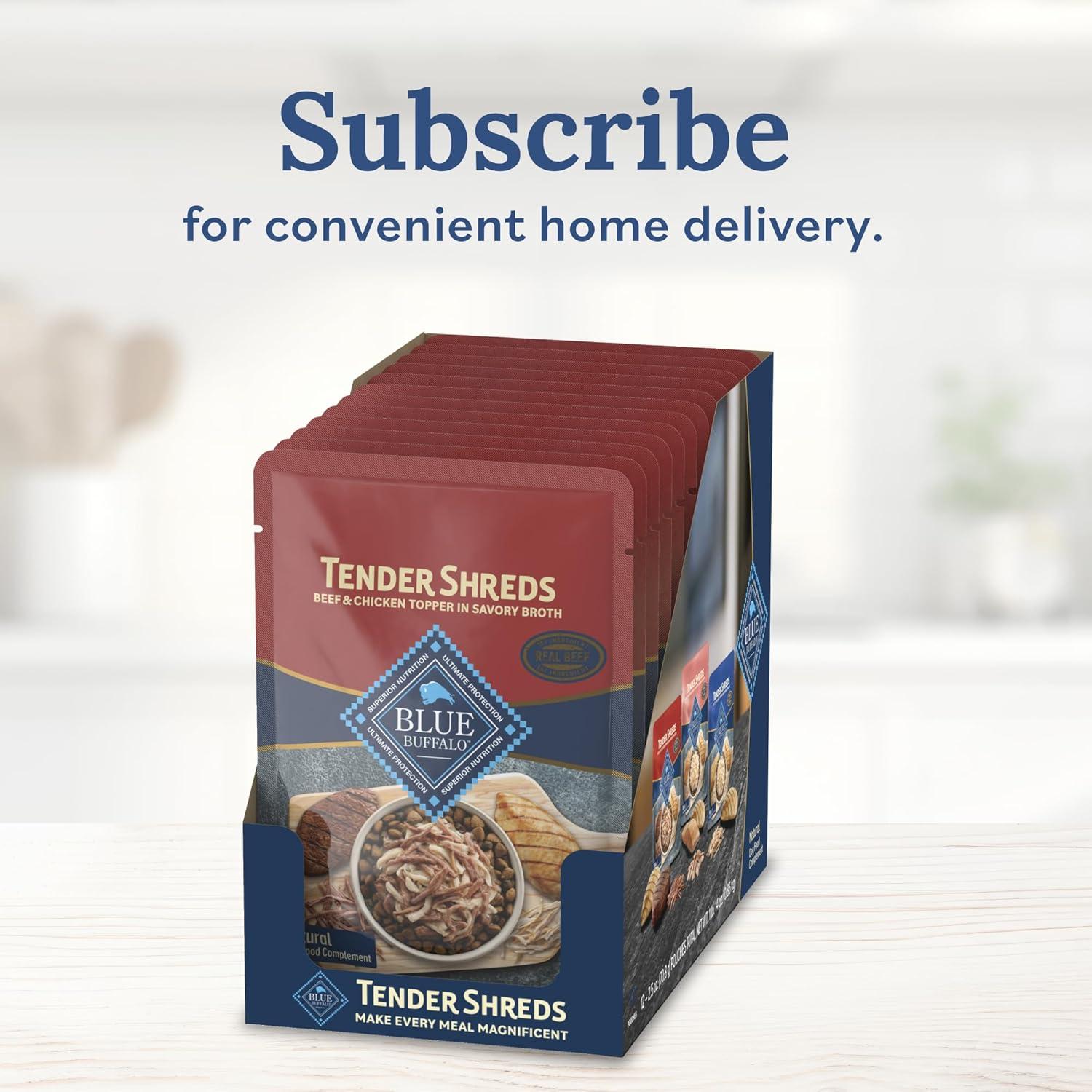 imageBlue Buffalo Tender Shreds Tasty Chicken Topper and Beef amp Chicken Topper Natural Dog Food Complement 25oz Pouch 12Count Variety PackBeef Chicken